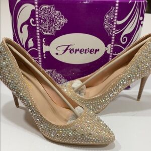 Forever champagne, scarlet size 10 bedazzled heels… New